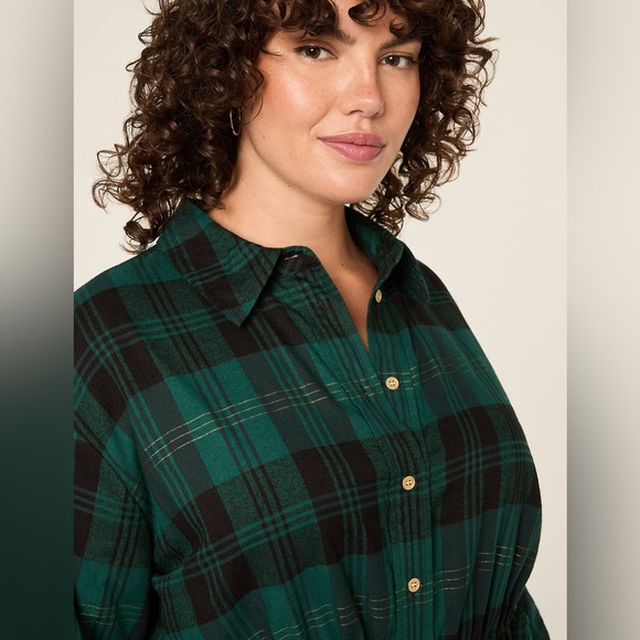 Lane Bryant Plaid Tie-Waist Button Down Tunic Top Green Gold Shimmer 22/24 Soft - Picture 16 of 16